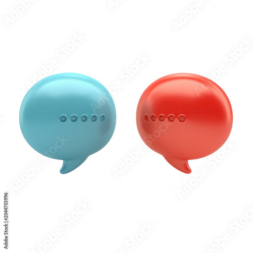 Two glossy 3d speech bubbles creating a concept of interaction, dialogue, and online messaging, notifications