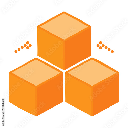 Three orange cubes with dots in isometric view