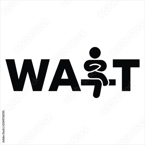 WAIT Vector - Minimalist Silhouette Design on White Background.