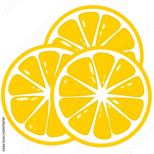 Three Lemon Slices Illustration on White Background