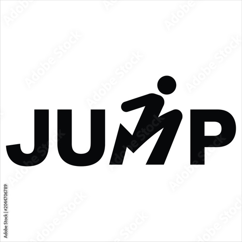 JUMP Typography Vector - Dynamic Silhouette Figure Wordmark Design.