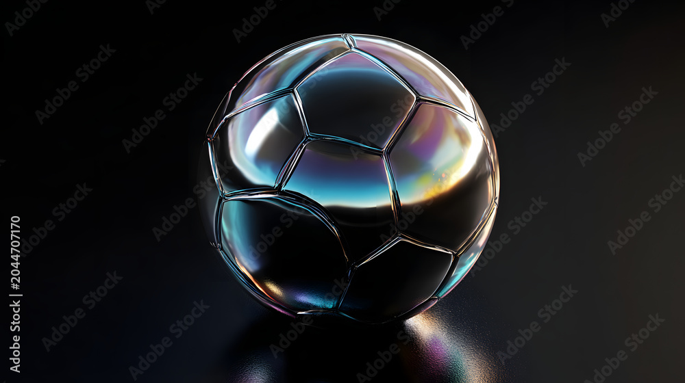 Naklejka premium modern soccer ball with soft reflections on glossy surface, photorealistic, studio lighting, high detail