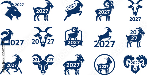 Canvastavla Year of the goat 2027 vector icons collection, Chinese new year zodiac sign symb