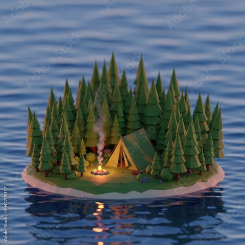 camping on a small island in the middle of a lake