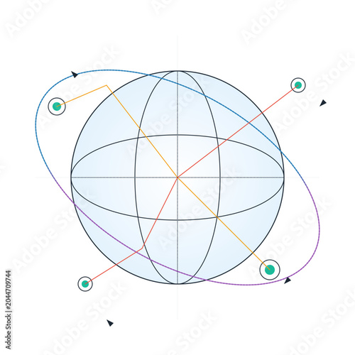 фотографія Abstract global technology communication network illustration featuring stylized planet with digital data connection lines satellites