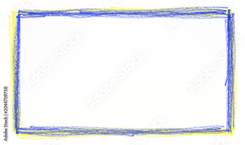 Blue and yellow color pencil frame, PNG isolated