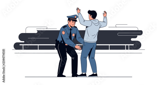 Police Officer Arresting Suspect, Flat Illustration, Concept of Law Enforcement