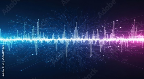 neon circuit board with blue and pink light