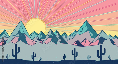 Retro Desert Sunset Synthwave Landscape