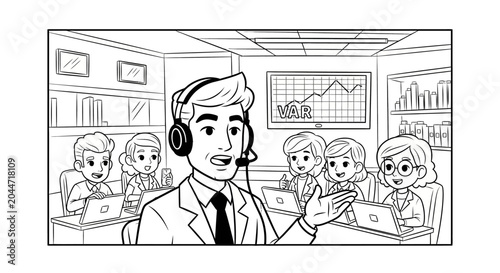 Professional call center supervisor training his team effectively.