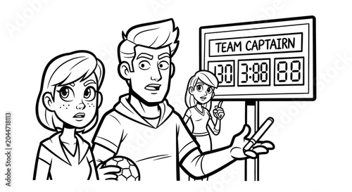 Team Captains Excitedly Watching Scoreboard Together Outside.