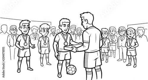 Youth Soccer Player Receiving Award From Coach.