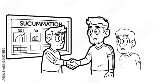 Business colleagues shaking hands after successful presentation summary.