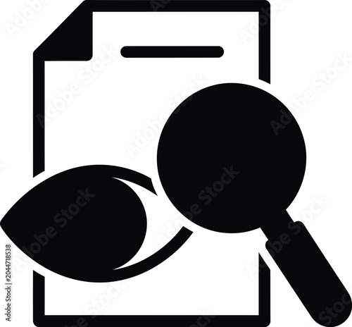 Bilde på lerret A stylized black graphic icon represents a document being examined by a magnifyi