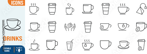 Fotografía Coffee tea hot drinks vector icons