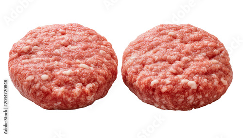 Vászonkép Two raw beef burger patties with visible fat marbling