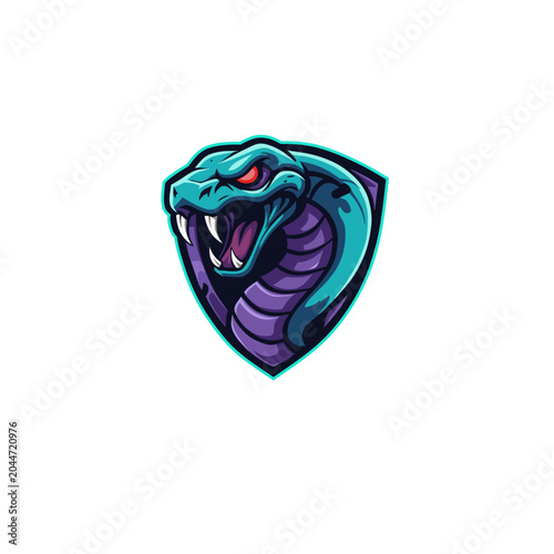 Fierce snake mascot logo with vibrant colors and shield design