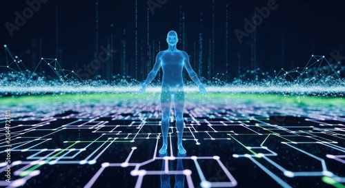 digital human, circuit board, futuristic technology
