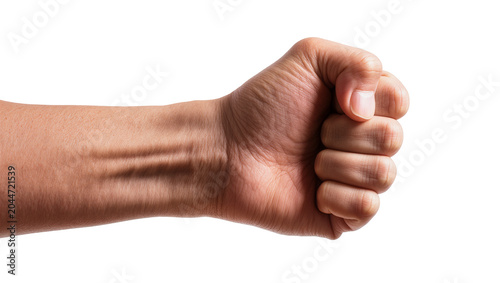 Human fist clenched tightly, showing veins and knuckles