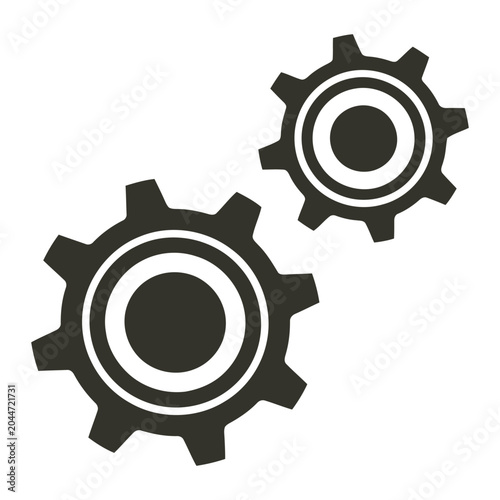Two interconnected black gear icons on a plain white background.