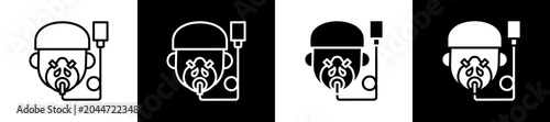 Oxygen Mask Icon  In Outline And Glyph Styles With Black And White Variations