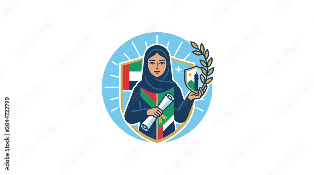 Fototapeta premium Emirati Student Emblem with UAE Flag and Academic Diploma