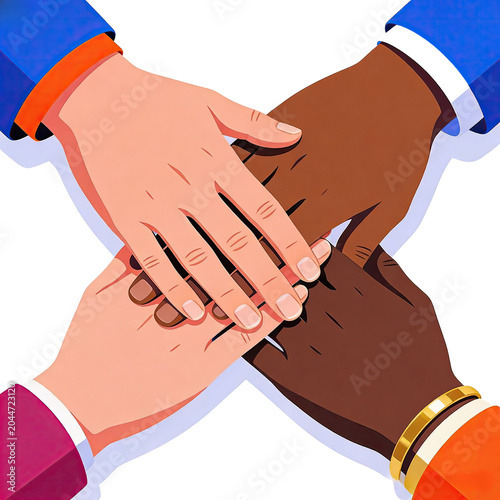Diverse Hands Stacked Together Symbolizing Teamwork Unity Friendship and Global Collaboration, Generative AI