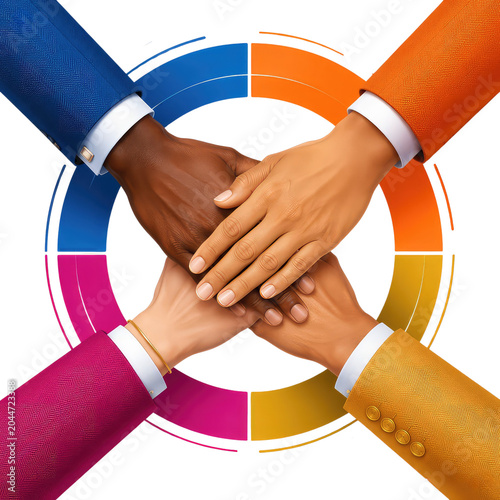 Diverse Hands Stacked Together Symbolizing Teamwork Unity Friendship and Global Collaboration, Generative AI