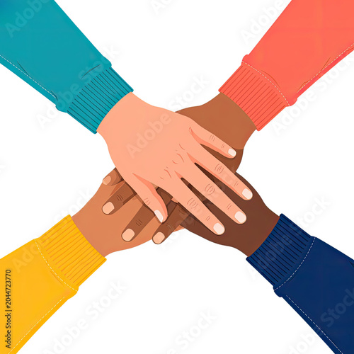 Diverse Hands Stacked Together Symbolizing Teamwork Unity Friendship and Global Collaboration, Generative AI