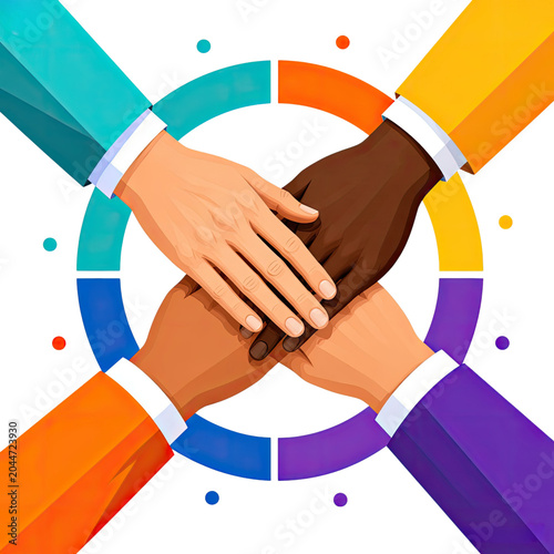 Diverse Hands Stacked Together Symbolizing Teamwork Unity Friendship and Global Collaboration, Generative AI