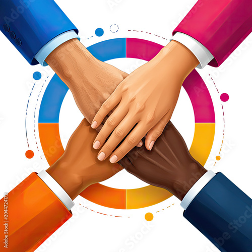 Diverse Hands Stacked Together Symbolizing Teamwork Unity Friendship and Global Collaboration, Generative AI