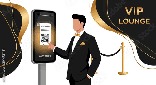 Man scans QR code at VIP lounge entrance for event access