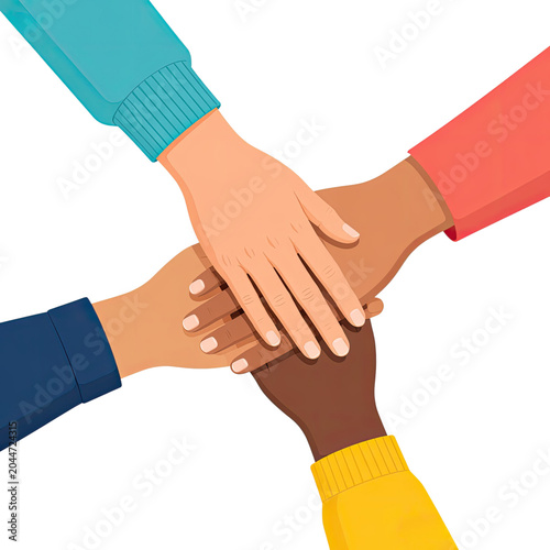 Diverse Hands Stacked Together Symbolizing Teamwork Unity Friendship and Global Collaboration, Generative AI