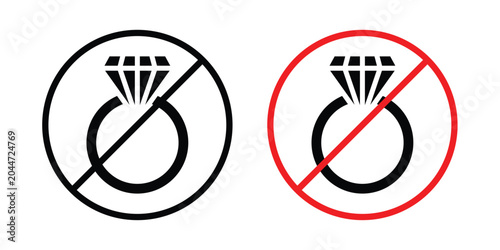 Schilderij op canvas No jewelry sign editable stroke Line pack. Clipart icon set