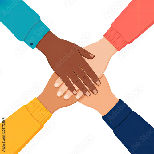 Diverse Hands Stacked Together Symbolizing Teamwork Unity Friendship and Global Collaboration, Generative AI