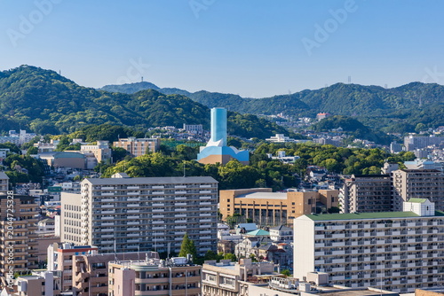 新長田から眺める長田区の街並み・左手の山は高取山　神戸市長田区にて