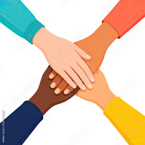 Diverse Hands Stacked Together Symbolizing Teamwork Unity Friendship and Global Collaboration, Generative AI