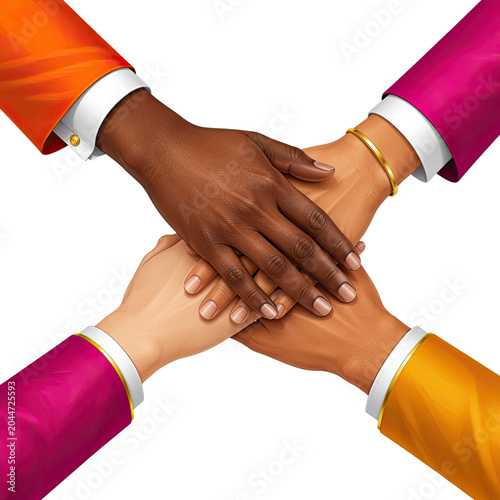 Diverse Hands Stacked Together Symbolizing Teamwork Unity Friendship and Global Collaboration, Generative AI