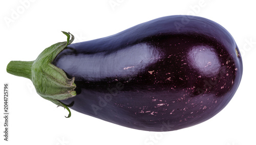 Schilderij op canvas Dark purple eggplant with green stem and calyx