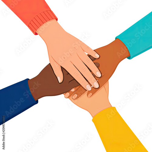 Diverse Hands Stacked Together Symbolizing Teamwork Unity Friendship and Global Collaboration, Generative AI