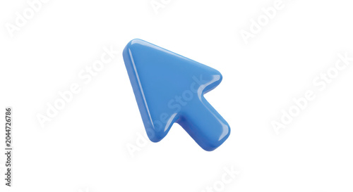A glossy blue 3D arrow cursor pointing upward to the left.