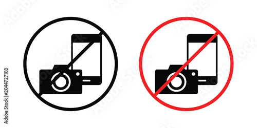 Photos Photo and phone forbidden sign editable stroke Line pack