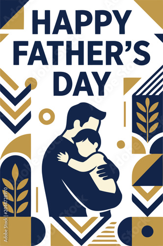 Happy father day greeting card with father hugging child