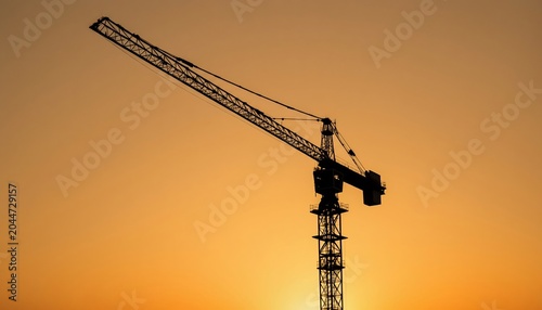 夕暮れ空にそびえ立つ力強い建設クレーンが未来を築く