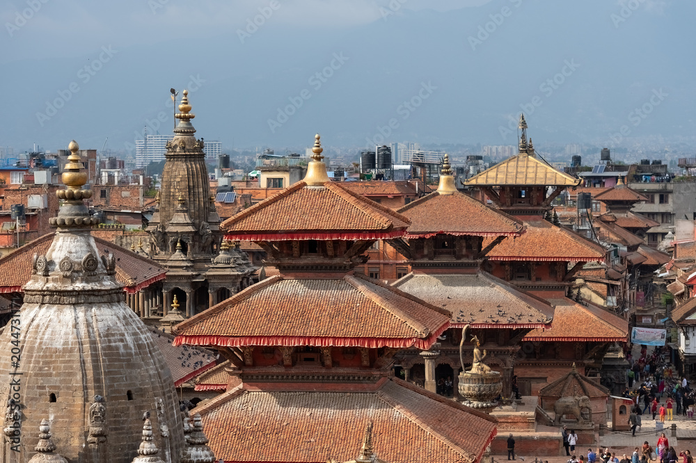 Fototapeta premium Patan Lalitpur, Nepal - April 17th 2015: Temples at Patan Durbar Square.