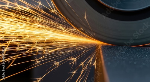 Close-up of Grinding Wheel Sparks - Industrial Process and Metalworking.