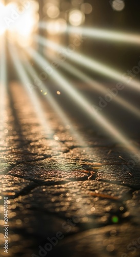 Dramatic Sunlight Beams Shining Through the Cracked Earth Surface.