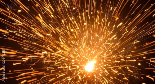 Fiery Explosion - Captivating Burst of Sparks in Dark Background.