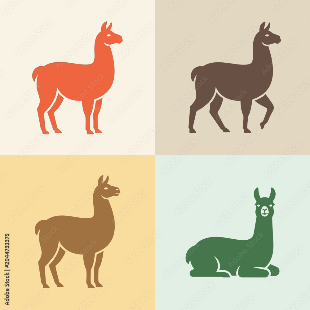 Obraz premium Colorful llama animal graphics icons.