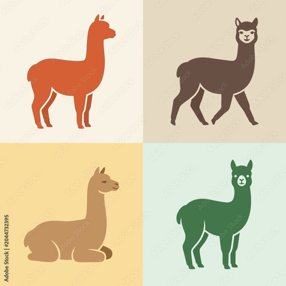 Fototapeta premium Colorful llama silhouettes in different poses.